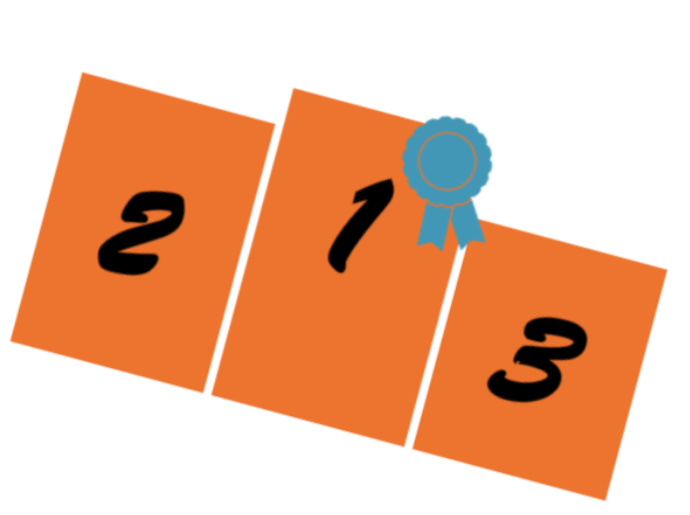 symbolische Darstellung für Wettbewerb - Siegertreppe mit Rosette an Platz 1