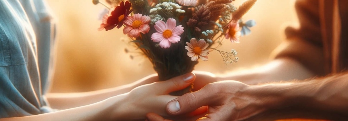 Bereit, Vertrauen zu pflanzen: Ein Blumenstrauß als Symbol für den Beginn einer Reise des Vertrauens und der Verbundenheit. Jede Blume repräsentiert eine Chance für Wachstum und Blüte in unseren Beziehungen. Ein Akt der Zuneigung und Hoffnung, der die Grundlage für tiefe Verbindungen legt.